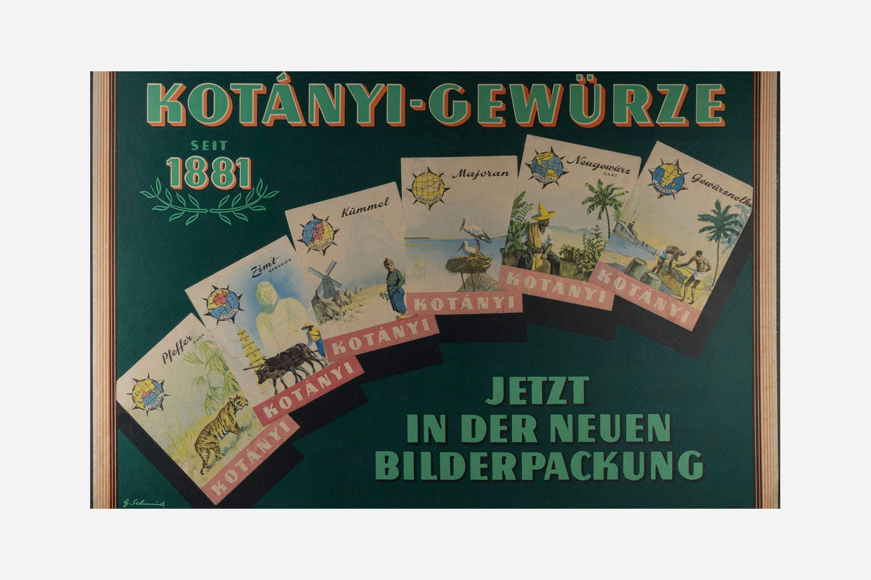Рекламен плакат на илюстрираните пликчета на Kotányi от 1970 г.